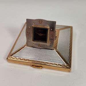 vtg amere 1940s gold silver mirror makeup vanity clock watch rhinestone compact